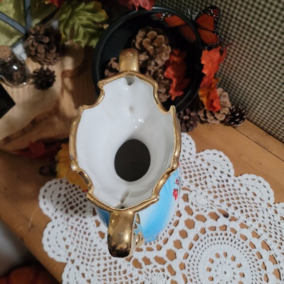 Blue Vintage Italian Porcelain Urn Vase with Pink Roses - Picture 6 of 13